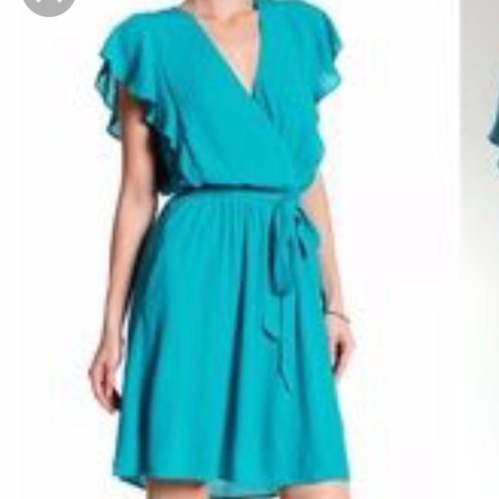 DR2 Blue surplice tie waist flowy dress
